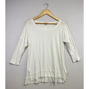 BORDEAUX Women's White Crew‎ Neck 3/4 Sleeve High Low Tunic Top Size S/P